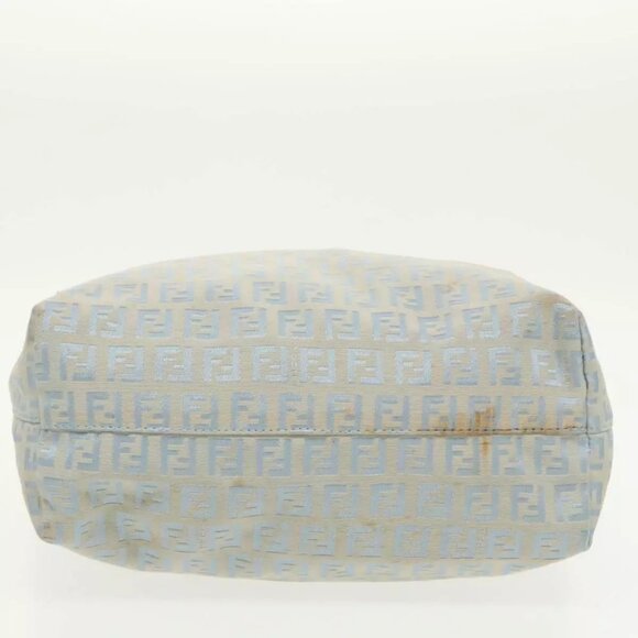 FENDI Zucchino Canvas Tote Bag Light Blue Brown Silver Auth - Picture 11 of 16